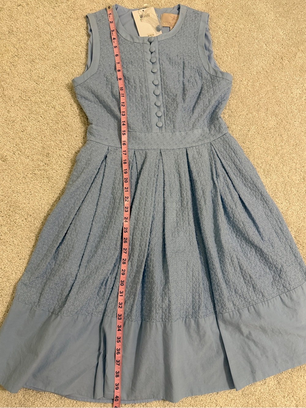 Gal Meets Glam Ellen Blue Sleeveless Pleated Dress - 100% Cotton - Size 6 - Picture 6 of 8